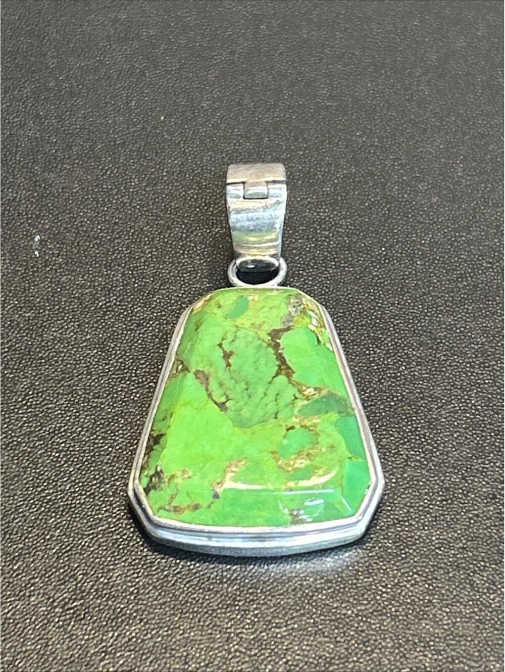 Sterling Silver Green Turquoise  Pendant BARSE Thailand 14.5 Grams-31 x 25mm